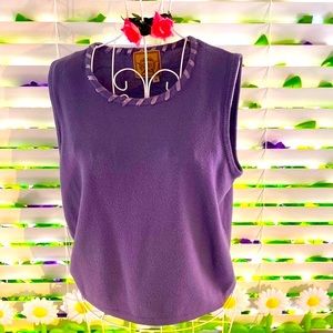 Purple sweater top with light purple ribbon trim